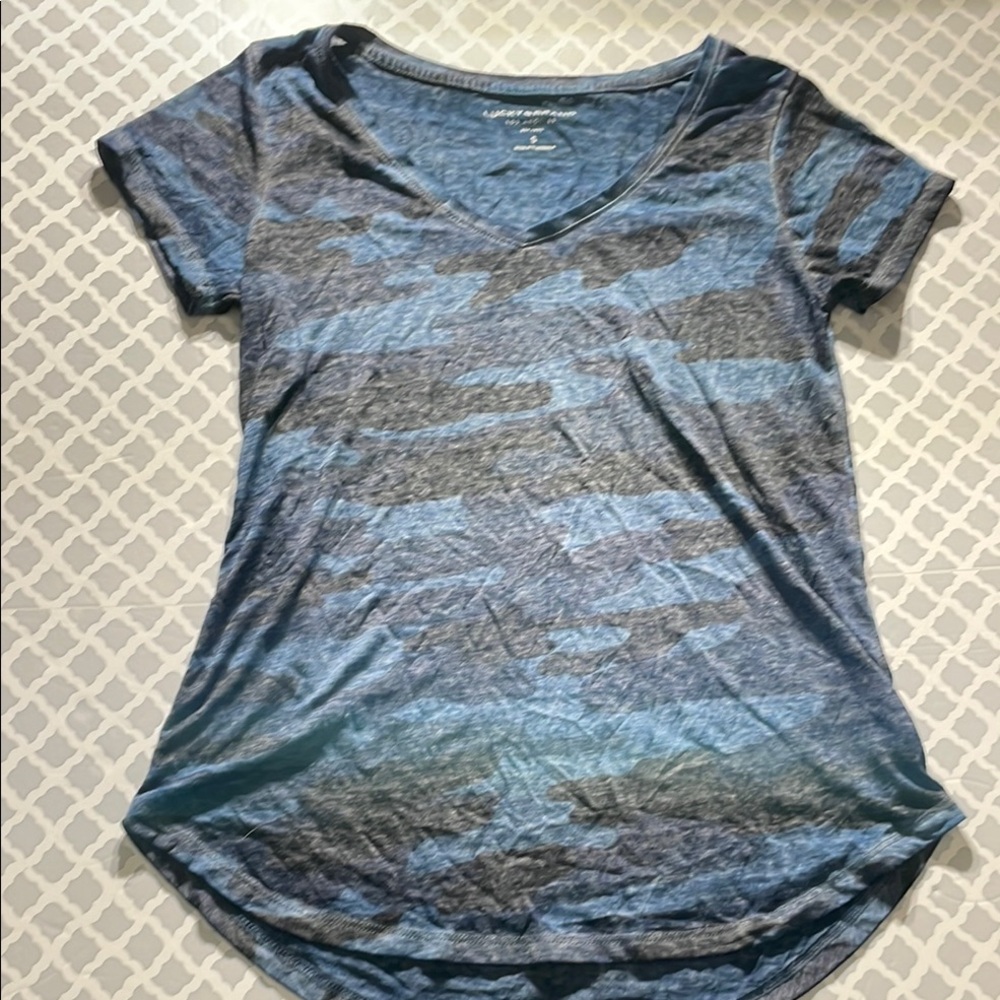 Blue Camouflage V-Neck Women's Top